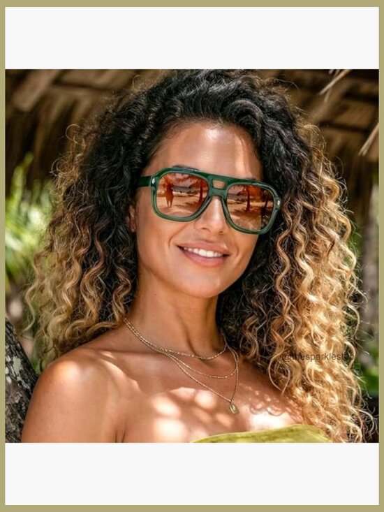 Retro Thick Aviator Sunglasses - Square Pilot UV Protection main image 2